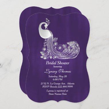 Purple with White Peacock Bridal Shower Invitations