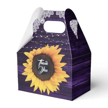 Purple Wood Lace String Lights Sunflower Wedding Favor Boxes