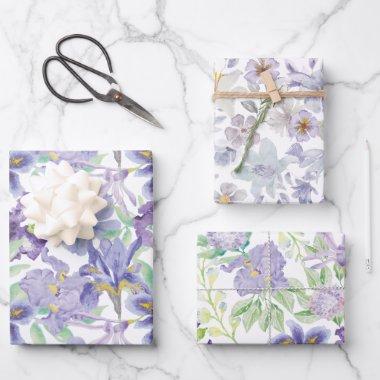 Purple Yellow Iris Floral Watercolor Wrapping Paper Sheets