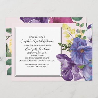 Purple Yellow Pink Floral Couple's Bridal Shower Invitations