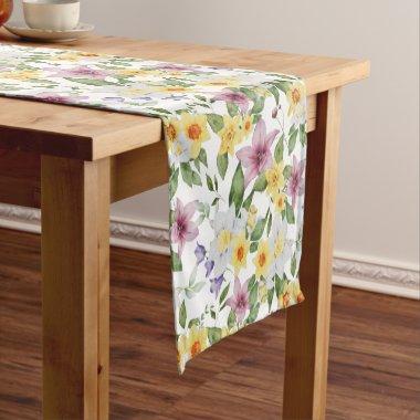 Purple Yellow White Green Floral Elegant Chic Short Table Runner