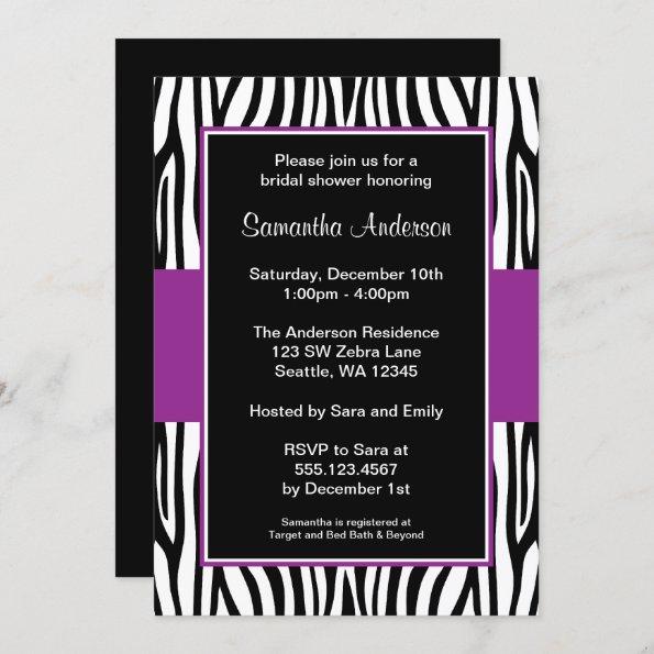 Purple Zebra Bridal Shower Invitations
