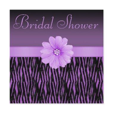 Purple Zebra Stripes Bling Flower Bridal Shower Invitations