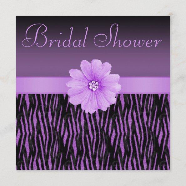 Purple Zebra Stripes Bling Flower Bridal Shower Invitations