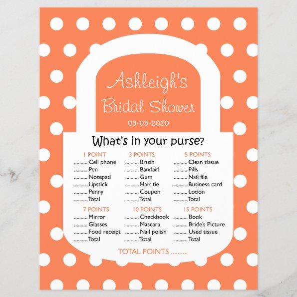 Purse Bridal Shower Game - Coral