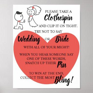 Put a Clothespin Bridal Shower Game Sign