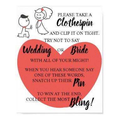 Put a Clothespin Bridal Shower Game Sign