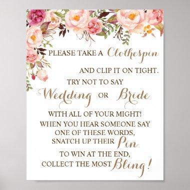 Put a Clothespin Pink Bridal Shower Game Sign