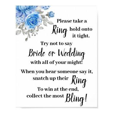 Put a Ring on it Blue Flowers Shower Game Sign