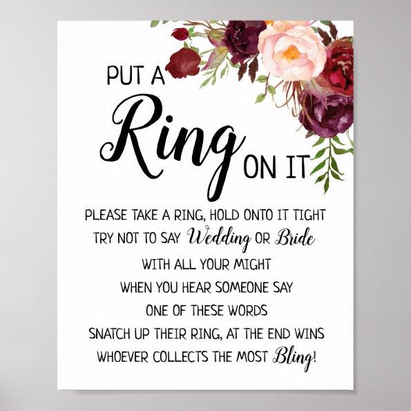 Put a Ring on it bridal shower game marsala sign