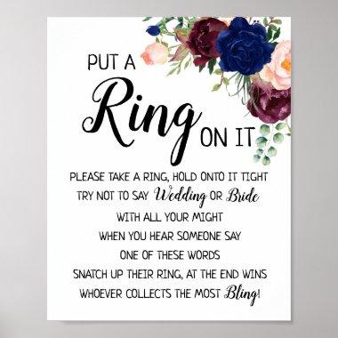 Put a Ring on it bridal shower game navy floral Poster