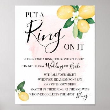 Put a Ring on it Lemons Pink Bridal Shower Game Poster