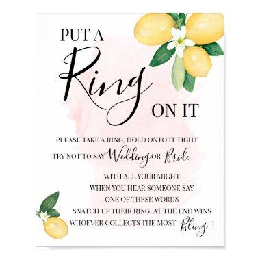 Put a Ring on it Lemons Pink Bridal Shower Game Poster