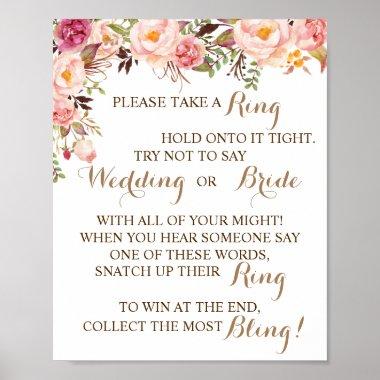 Put a Ring on Pink Floral Bridal Shower Game Sign