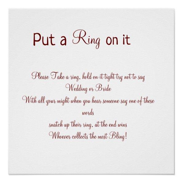 Put the ring on it wedding bride groom part poster