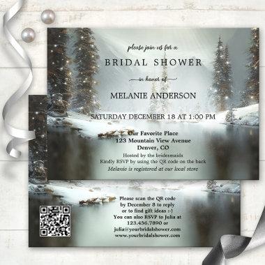 QR Code Christmas Winter Bridal Shower Invitations