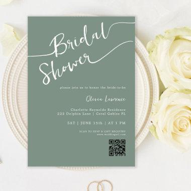 QR Code Handwritten Minimalist Bridal Shower Invitations