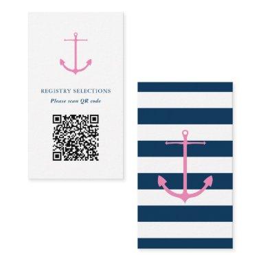 QR code Pink Navy Nautical Bridal Shower Registry Enclosure Invitations