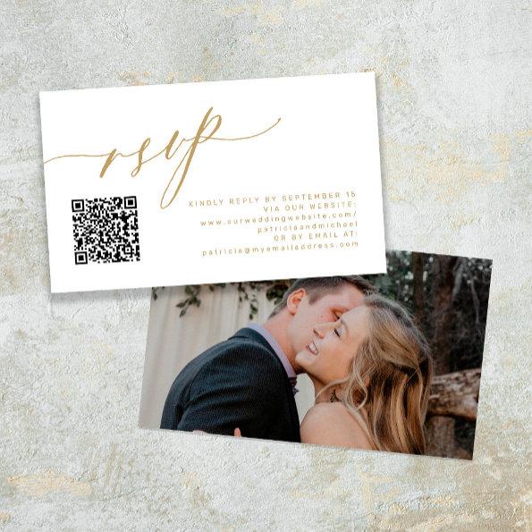 QR code RSVP modern gold photo wedding website Enclosure Invitations
