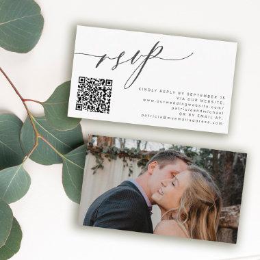 QR code RSVP modern photo wedding website Enclosure Invitations
