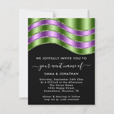 QR Code Wedding Bridal Shower Black Green Purple
