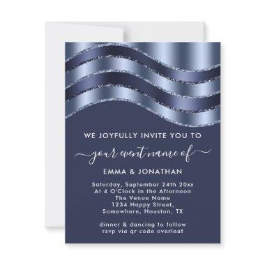 QR Code Wedding  Blue Navy Glitter