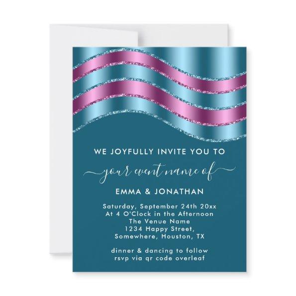 QR Code Wedding  Blue Teal Rose