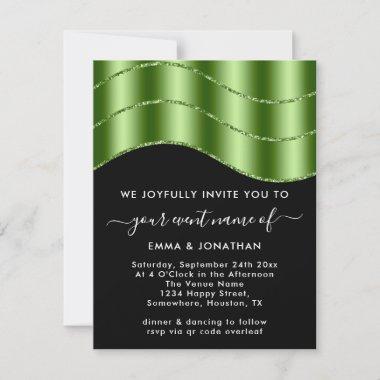 QR Code Wedding Bridal Shower Glitter Black Green