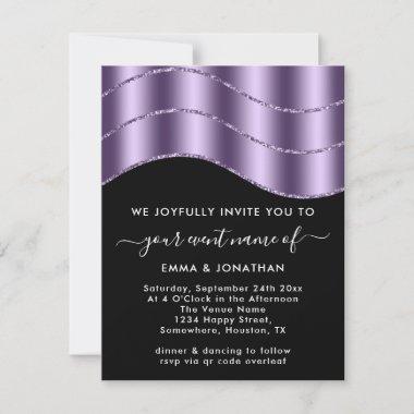 QR Code Wedding Bridal Shower Glitter Black Purple