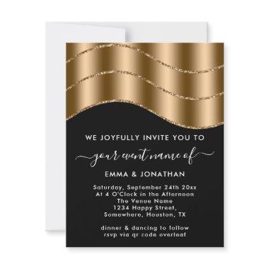 QR Code Wedding Bridal Shower Glitter Gold Black