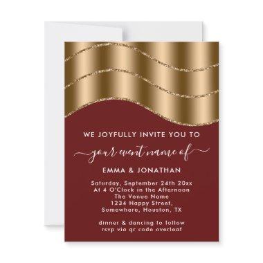 QR Code Wedding Bridal Shower GlitterGold Burgundy