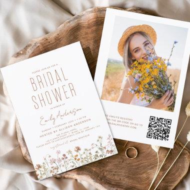 QR Code Wildflower Bridal Shower Photo Invitations