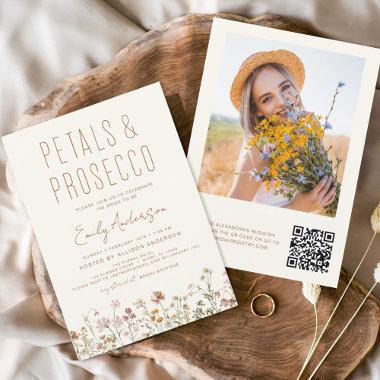 QR Code Wildflower Petals & Prosecco Bridal Shower Flyer