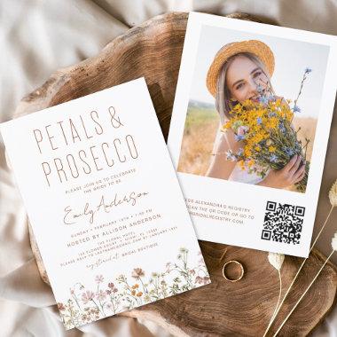 QR Code Wildflower Petals & Prosecco Bridal Shower Invitations