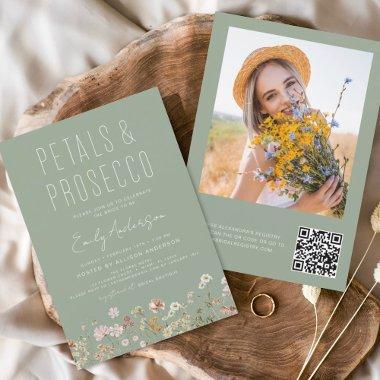 QR Code Wildflower Petals & Prosecco Sage Green Flyer