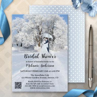QR Code Winter Wonderland Snow Bridal Shower Invitations