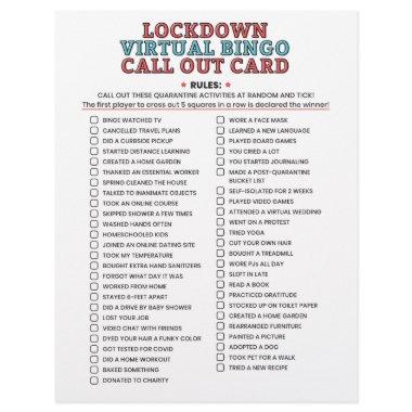 Quarantine Bingo Lockdown Activities Call Out List