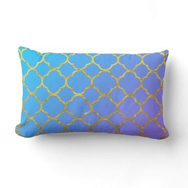 Quatrefoil Gold Foil Patterns Blue Ombre Sparkly Lumbar Pillow