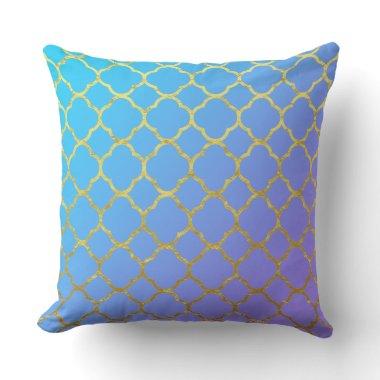 Quatrefoil Gold Foil Patterns Blue Ombre Sparkly Outdoor Pillow