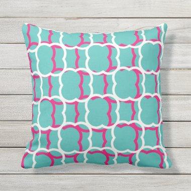Quatrefoil Teal Blue Pink White Patterns Cute Gift Outdoor Pillow