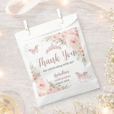 Quinceanera 16 Blush Floral Rose Gold Butterflies Favor Bag