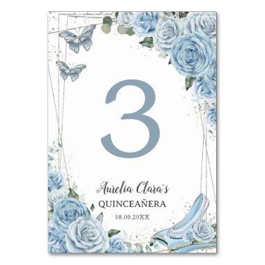 Quinceañera Baby Blue Floral Princess Cinderella Table Number