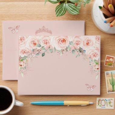 Quinceañera Blush Floral Rose Gold Butterflies Envelope