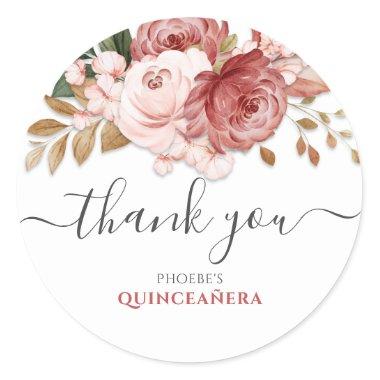 Quinceanera Pink Roses Floral Rustic Botanical Classic Round Sticker