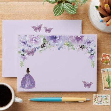 Quinceañera Purple Lilac Floral Butterflies Envelope