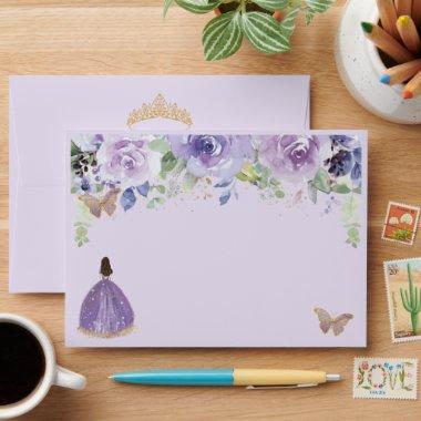 Quinceañera Purple Lilac Floral Gold Butterflies Envelope