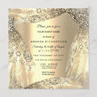 Quinceanera Sweet 16th 15th Birthday Gold Dress Invitations