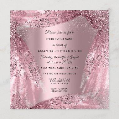 Quinceanera Sweet 16th 15th Birthday Pink Dress Invitations