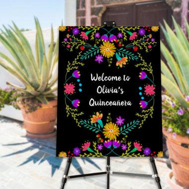 Quinceanera Welcome Mexican Fiesta Floral Black Foam Board