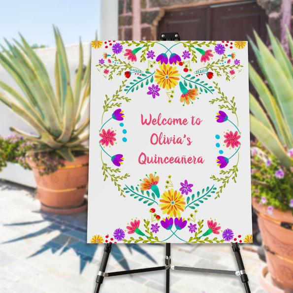 Quinceanera Welcome Mexican Fiesta Floral White Foam Board